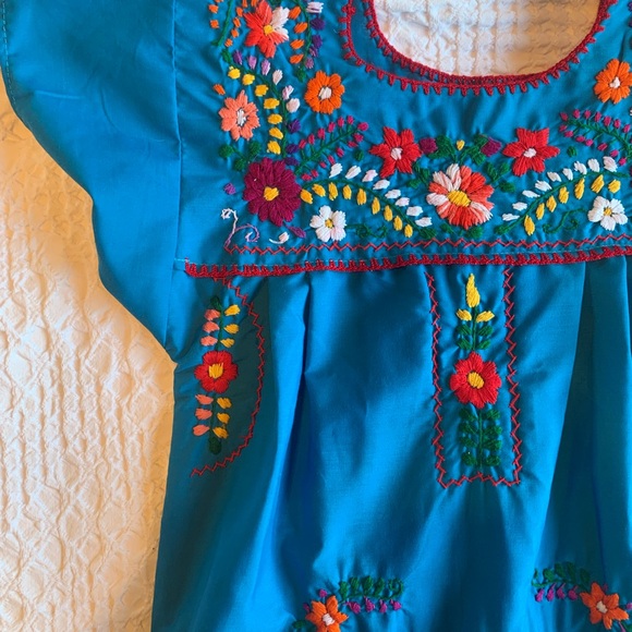 Embroidered Blue Kids Casual Dress - Picture 15 of 16